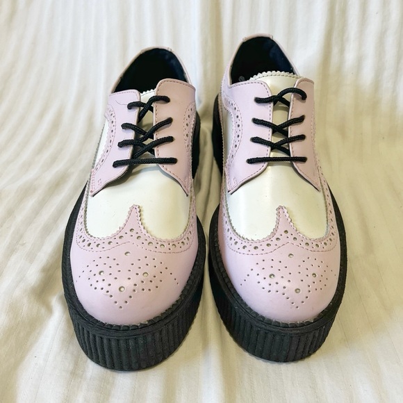 NWOT T.U.K Viva High Sole Mondo Wingtip Oxford Platform Creeper White Pink EU 39 - Picture 9 of 14